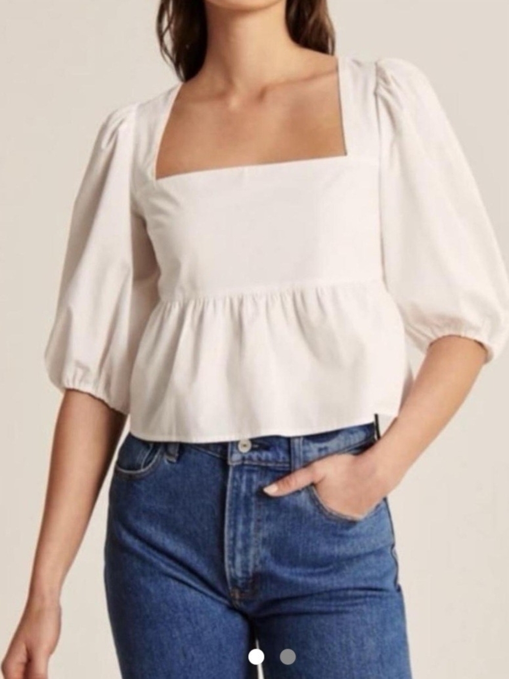 Abercrombie & Fitch Cream Square Neck Peplum Blouse